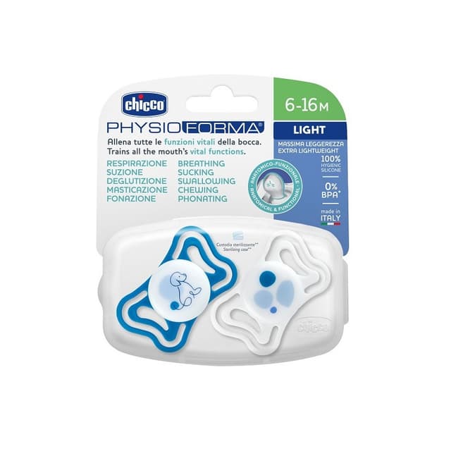 Chicco Schnuller Light Blau-Silikon 6-16M, 2er Pack