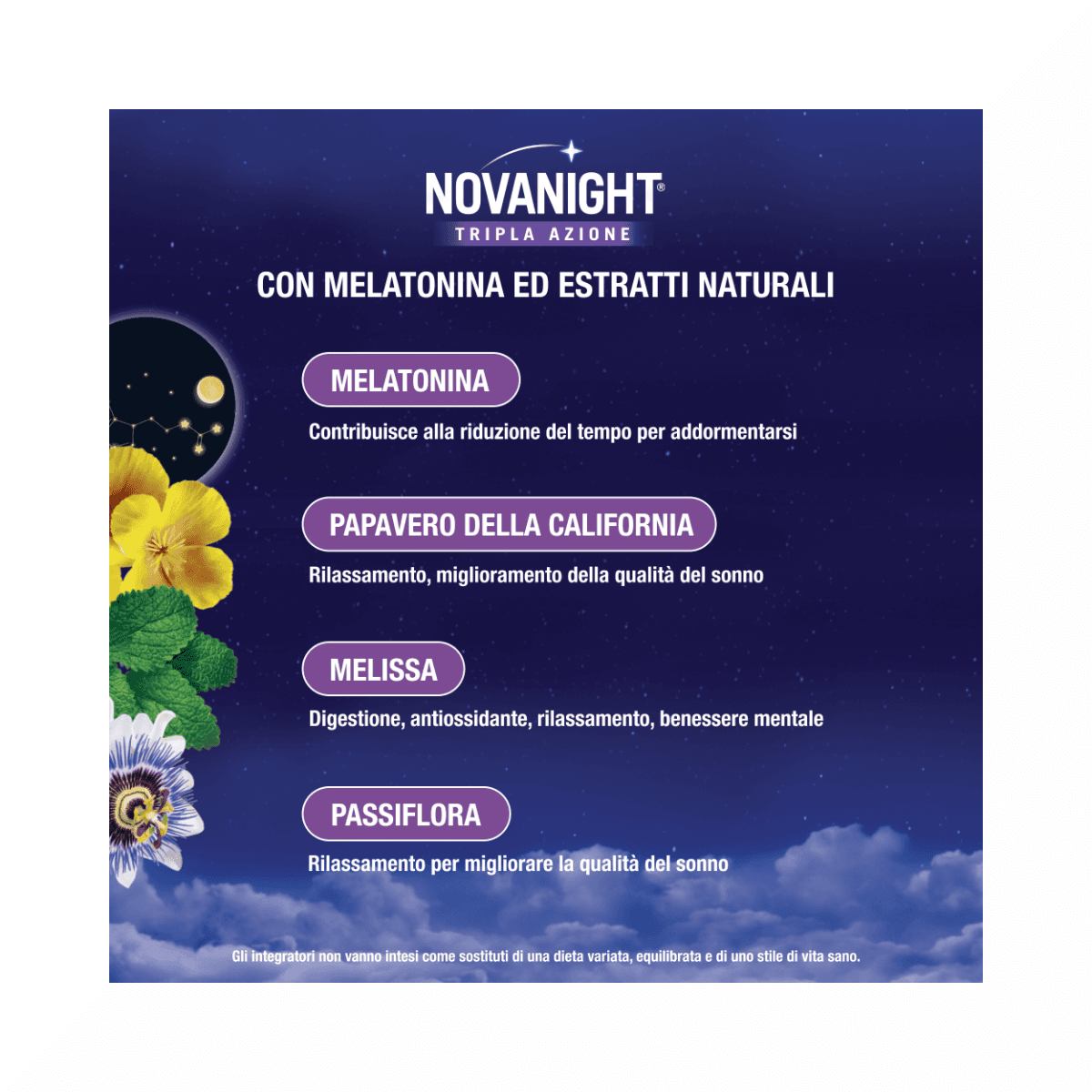 Passionsblume + Melisse – 30 Tabletten | Novanight Rapido