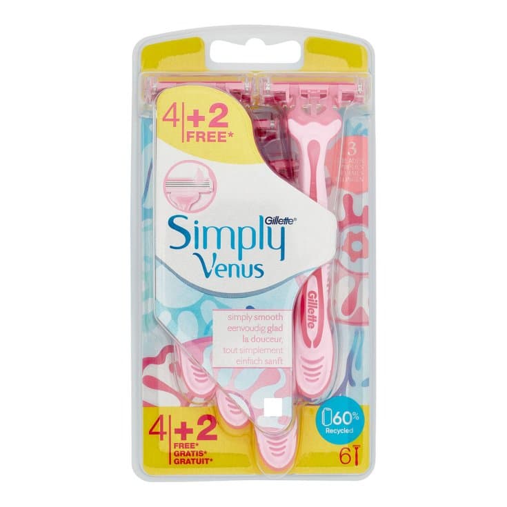 Gillette Venus Simply 3 Rasierer für Damen – 4er Pack + 2 Rasiergels