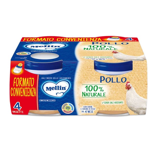 Protein + Eisen – 4 x 80 g Babybrei | Mellin Omo Huhn
