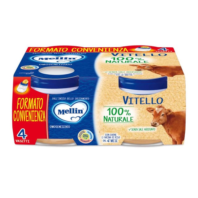 Protein + Eisen – 4 x 80 g Babybrei | Mellin Omo Kalbfleisch