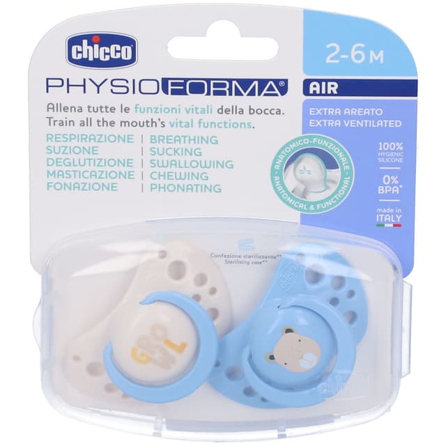 Chicco Schnuller Air Blau-Silikon 2-6M, 2er Pack
