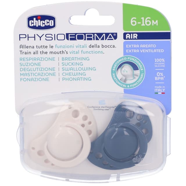 Chicco Schnuller Air Blau-Silikon 6-16M, 2er Pack